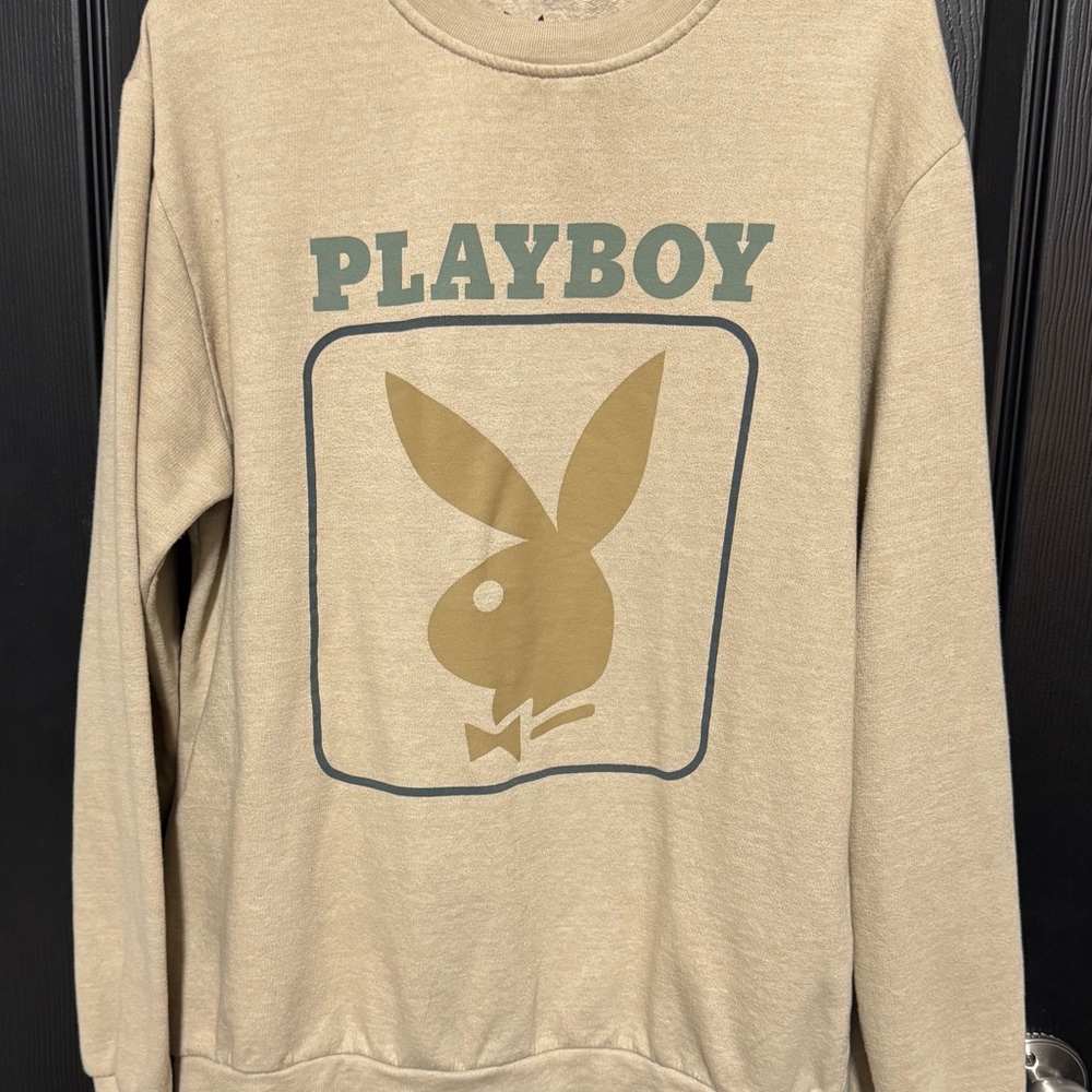 PLAYBOY Tan Crewneck Sweater with Iconic‎ Logo